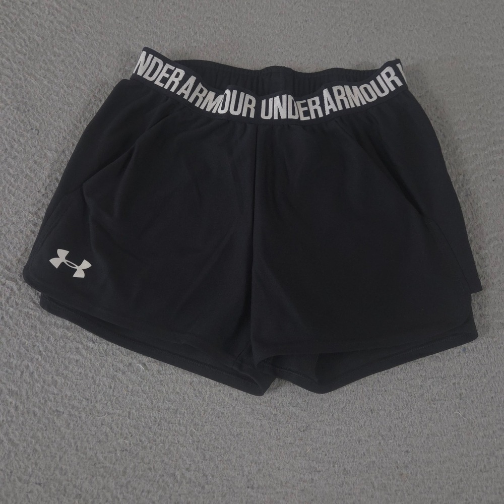Under Armour Shorts Womens XS Black Play Up 2.0 Logo Waistband Pockets Athletic